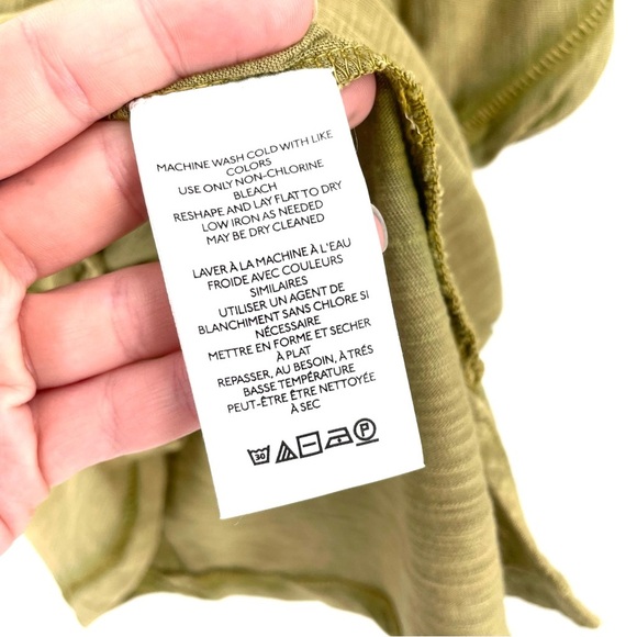 Anthropologie Pilcro Short Flutter Ruched Khaki Green Cotton T Shirt Top - Picture 5 of 6